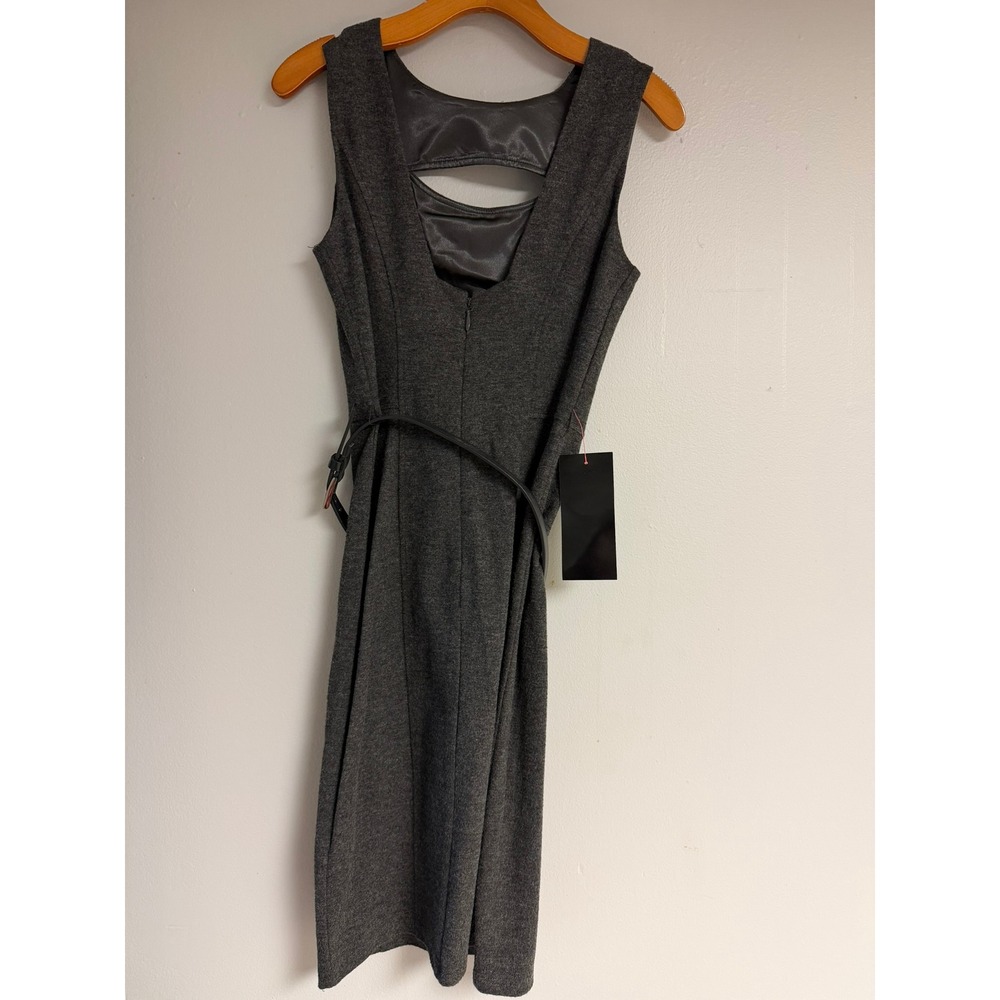 Bebe Sophia Boatneck Cutout Sheath Dress Charcoal Gray Heathered with Belt NWT S